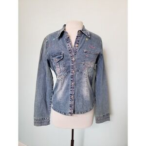 VTG Paco Jeans Denim Jacket Women XL Embroidered Stretch Retro Y2K Deadstock NWT